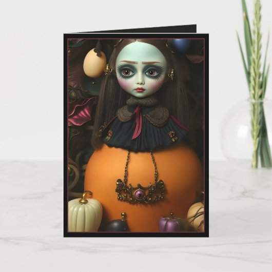 不気味なハロウィーン水曜日の人形超現実的ゴシック シーズンカード (正面)