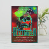 不気味なハローウィンパーティゾンビズネオンホラースカル 招待状 (スタンド正面)