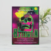 不気味なハローウィンパーティゾンビズネオンホラースカル 招待状 (スタンド正面)