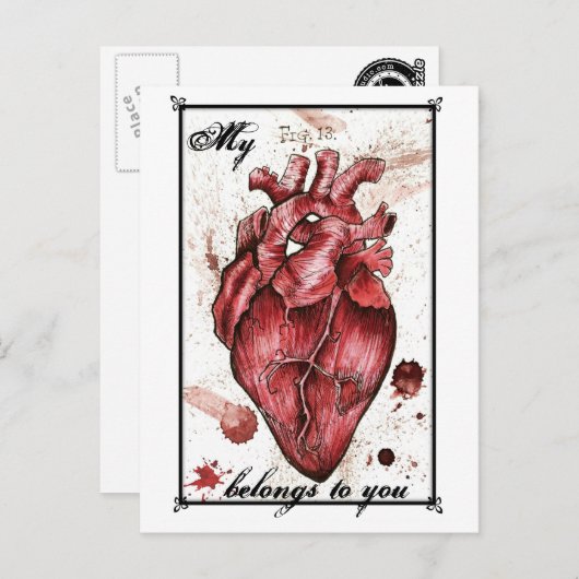 不気味なハートラブカードエドガー・アラン・ポー引用文 ポストカード (正面/裏面)