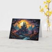 不気味なハ幽霊のよく出るウス |ハッピーハローウィン カード (黄色い花)