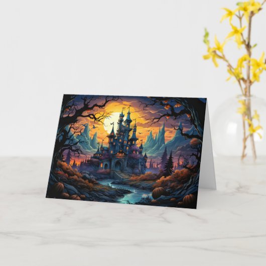 不気味なハ幽霊のよく出るウス |ハッピーハローウィン カード (黄色い花)