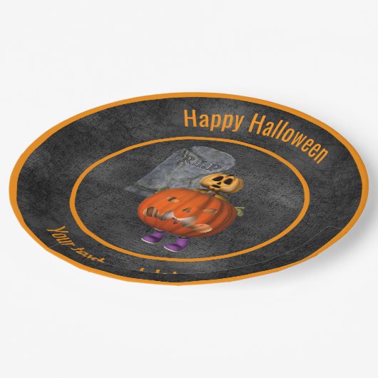 不気味なパンプキンマンパーソナライズされたハローウィンパーティ ペーパープレート (アングル)