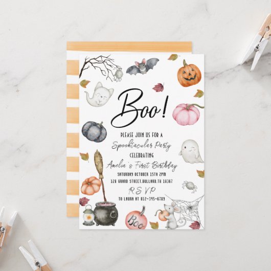 不気味なパーティー最初の誕生日赤ちゃんシャワー 招待状 (正面/裏面インサイチュ)