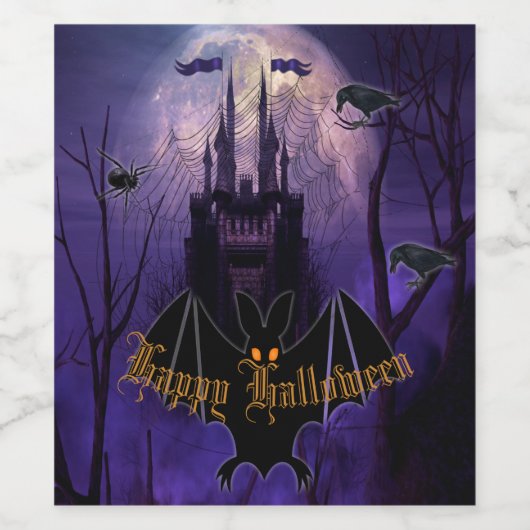 不気味なパープル幽霊のよく出るキャッスルハロウィーン ワインラベル (シングルラベル)