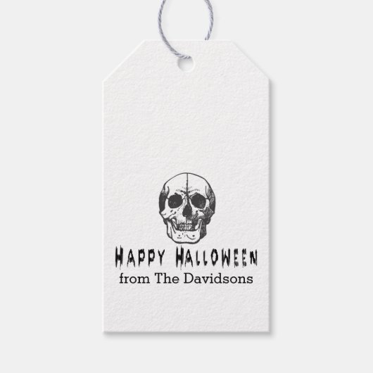 不気味なビンテージ スカル ハッピー ハロウィン ギフトタグ (正面)