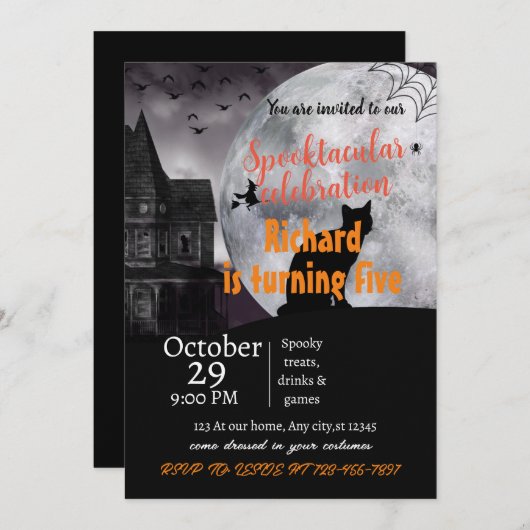 不気味なビーチングハロウィーンの誕生日夜Nventation 招待状 (正面/裏面)