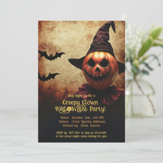 不気味なピエロハロウィーンバッシュ招待状 招待状 (スタンド正面)