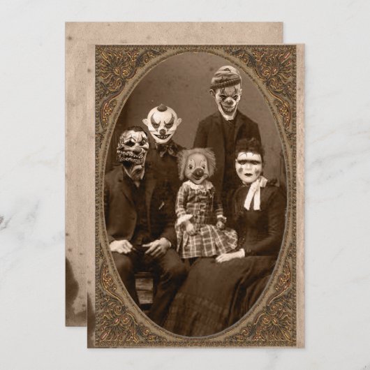 不気味なピエロファミリーハローウィンパーティ 招待状 (正面/裏面)