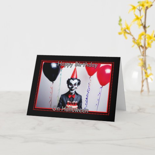 不気味なピエロ-ハッピーバースデーオンハロウィーン カード (黄色い花)