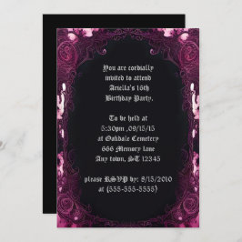 不気味なピンクフレームブラック鏡スウィート16誕生日 招待状