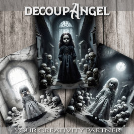 不気味なファントム人形トリオ – Decopage - ラッピングペーパーシート
