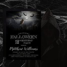 不気味なフクロウとコウモリのハロウィンパーティー 19歳の誕生日 招待状