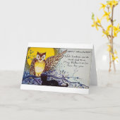 不気味なフクロウのヴィンテージハロウィン カード (黄色い花)