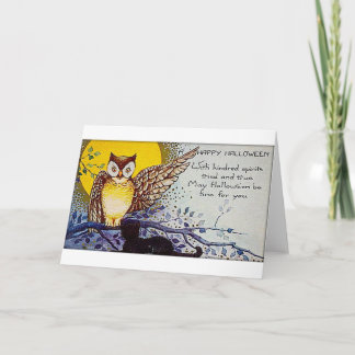 不気味なフクロウのヴィンテージハロウィン カード