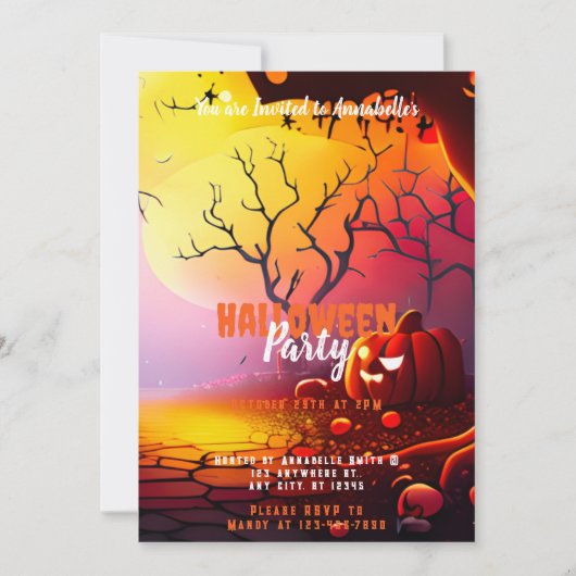 不気味なフルムーンカボチャハローウィンパーティ 招待状 (正面)