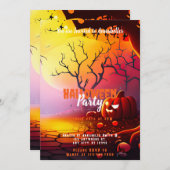 不気味なフルムーンカボチャハローウィンパーティ 招待状 (正面/裏面)