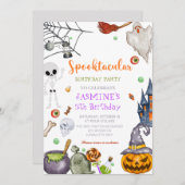 不気味なブラックオレンジハロウィーン誕生日パーティー 招待状 (正面/裏面)