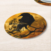 不気味なブラッククロウハロウィーン ラウンドペーパーコースター (アングル)