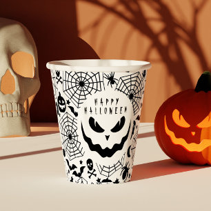 不気味なブラックジャックのオランタン顔　ハッピー ハロウィン 紙コップ