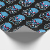 不気味なブルーゴシック様式の触手スカル ラッピングペーパー (角)