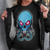 不気味なブルーゴシック様式の触手スカル Tシャツ