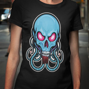 不気味なブルーゴシック様式の触手スカル Tシャツ