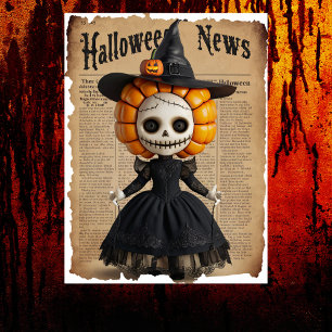 不気味なブードゥー人形魔女の帽子ハロウィーン新聞 ポスター
