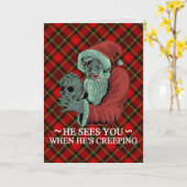 不気味なホおもしろいラーサンタクロースクランプスクリスマス カード (黄色い花)