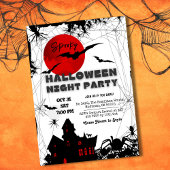 不気味なホラーハウス 赤い月 吸血鬼の羽 蜘蛛 ハロウィン 招待状