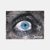 不気味なホラーブルー フリースブランケット (正面(横))