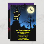 不気味なホラー ハウス ハロウィン パーティー 招待状 (正面/裏面)