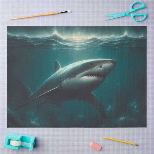 不気味なホワイトシャークのドラマチックなデコパージュ 薄葉紙 (クラフト)