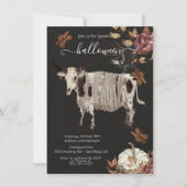 不気味なムーディーなハロウィンの牛とカラス 招待状 (正面)
