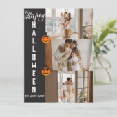 不気味なモダンなハロウィン家族3人写真コラージュ シーズンカード (スタンド正面)