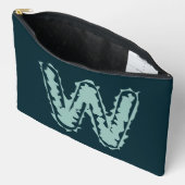 不気味なモノグラムミントグリーンオン深いブルー アクセサリーポーチ (見開き)