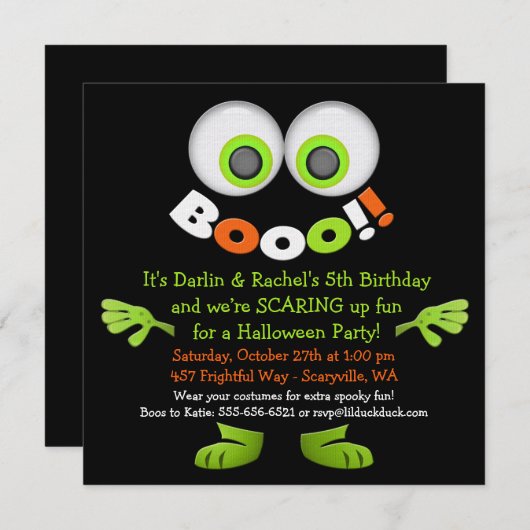 不気味なモンスターの双生児の誕生日の招待状 招待状 (正面/裏面)