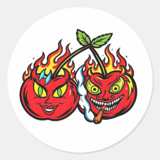 不気味なモンスターアートの炎の悪魔的なチェリー ステッカー