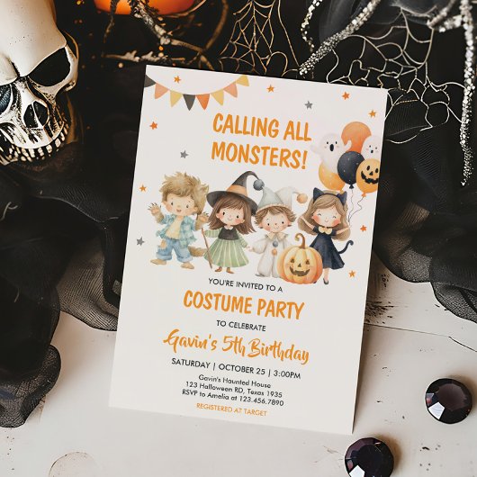 不気味なモンスターハロウィンコスチューム誕生日 招待状