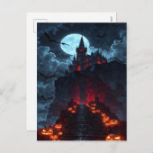 不気味なヴァンパイア城のカボチャの小道 ハロウィン シーズンポストカード (正面/裏面)