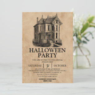 不気味なヴィンテージハウスハロウィーンの衣装パーティー 招待状