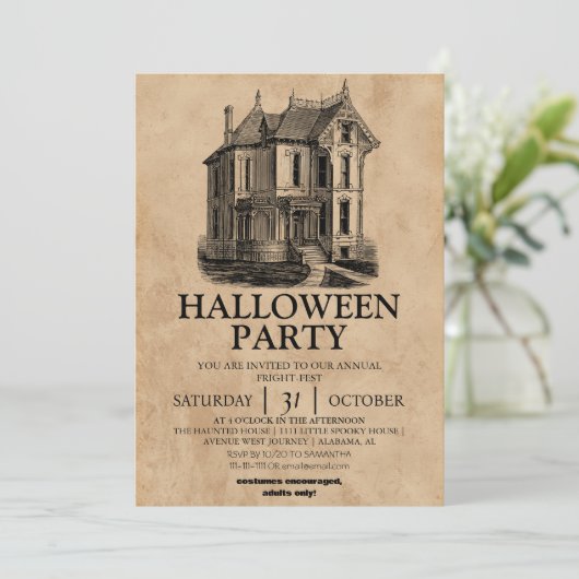 不気味なヴィンテージハウスハロウィーンの衣装パーティー 招待状 (スタンド正面)