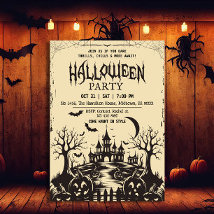 不気味なヴィンテージ月夜のハロウィーンの闇夜 招待状