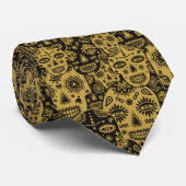 不気味なヴィンテージ砂糖スカルパターン黒と行く ネクタイ (ロール)