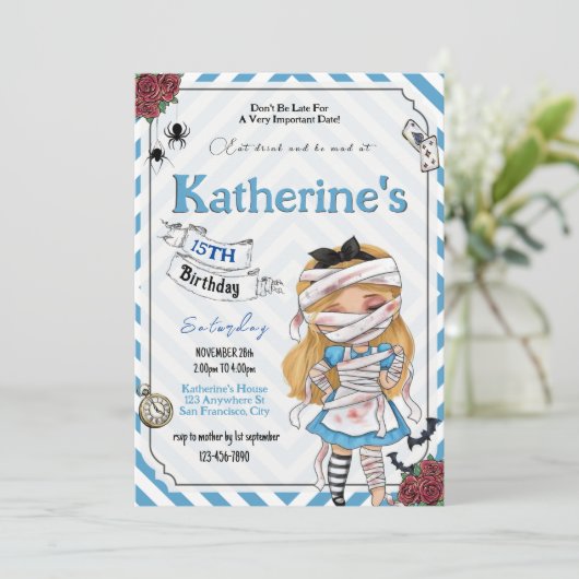 不気味な不思議の国のアリス 誕生日招待状 招待状 (スタンド正面)