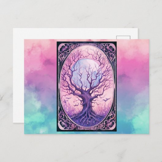 不気味な不毛の木フルムーンスモークハロウィーン シーズンポストカード (正面/裏面)