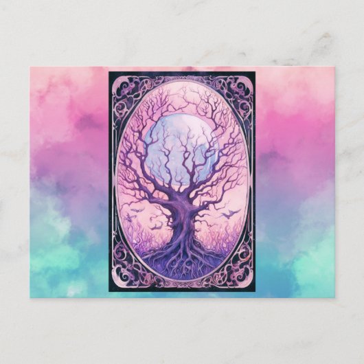 不気味な不毛の木フルムーンスモークハロウィーン シーズンポストカード (正面)