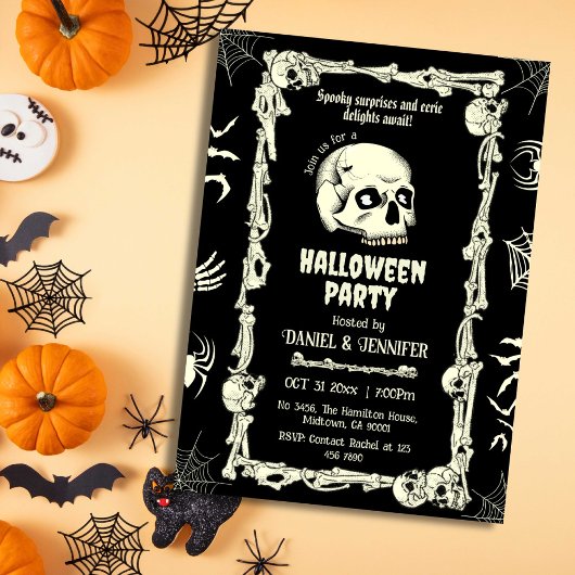 不気味な不気味なスカルの骨格こうもりスパイダーハロウィーン 招待状