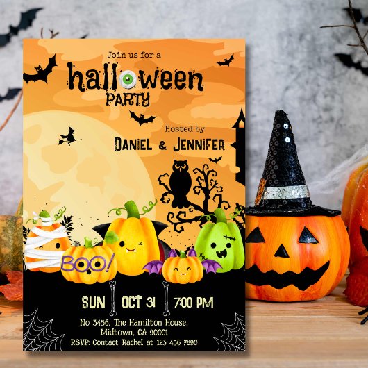 不気味な不気味なスカルムーンジャック – O – ランタンハロウィーン 招待状