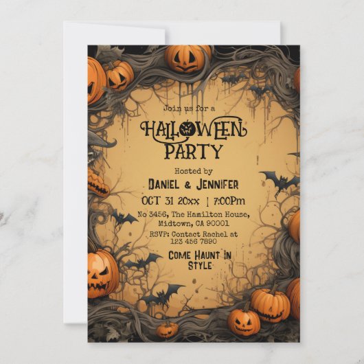 不気味な不気味なヴィンテージジャック – オランタンこうもりハロウィーン 招待状 (正面)